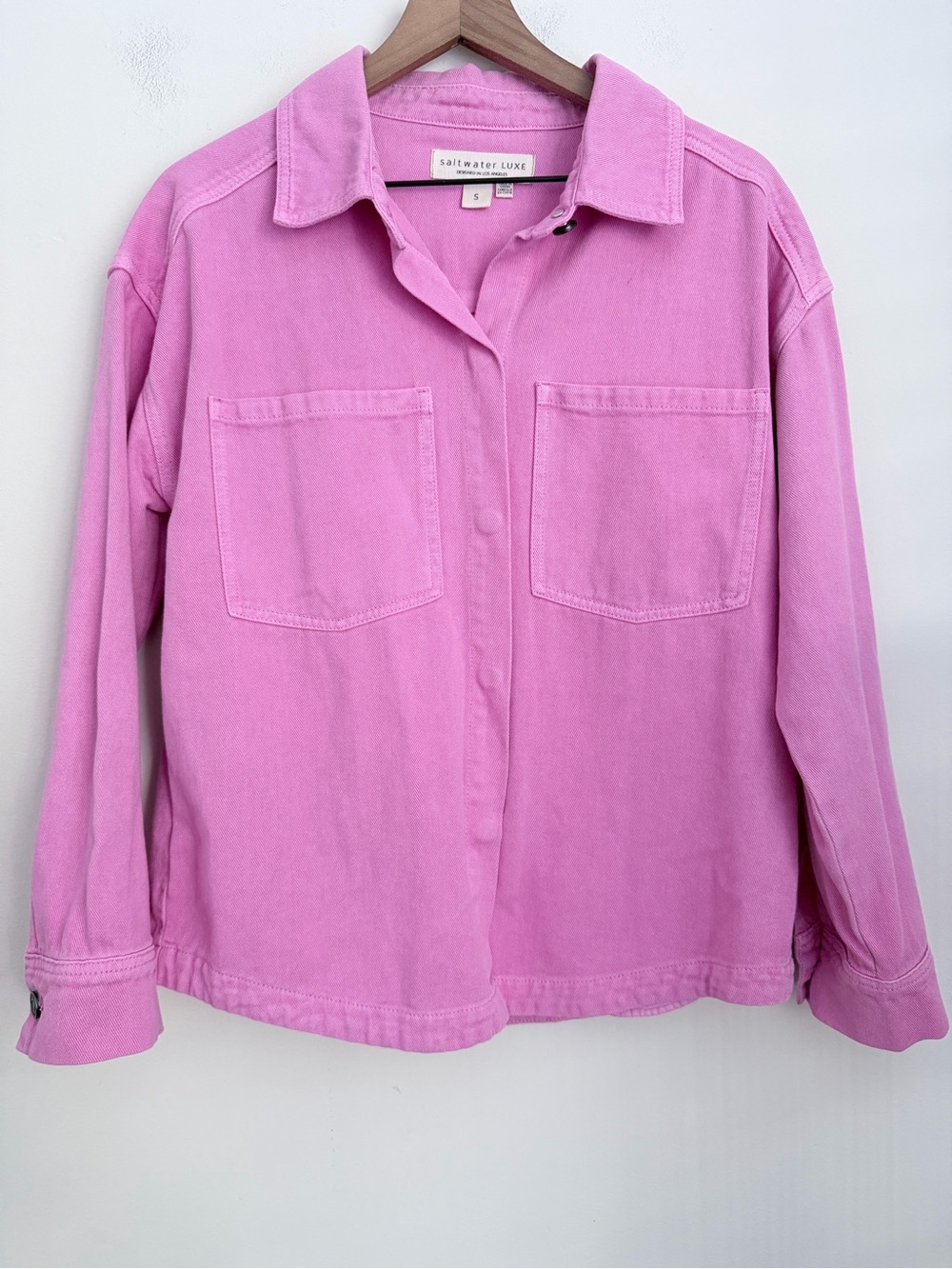 Saltwater Luxe Womens pink denim Jacket oversized snap buttons S